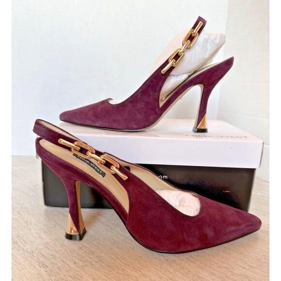 Nine West Shoes - Nine West Veroni Slingback Pumps Dark Red Suede Pointed Toe Women's 9.5M